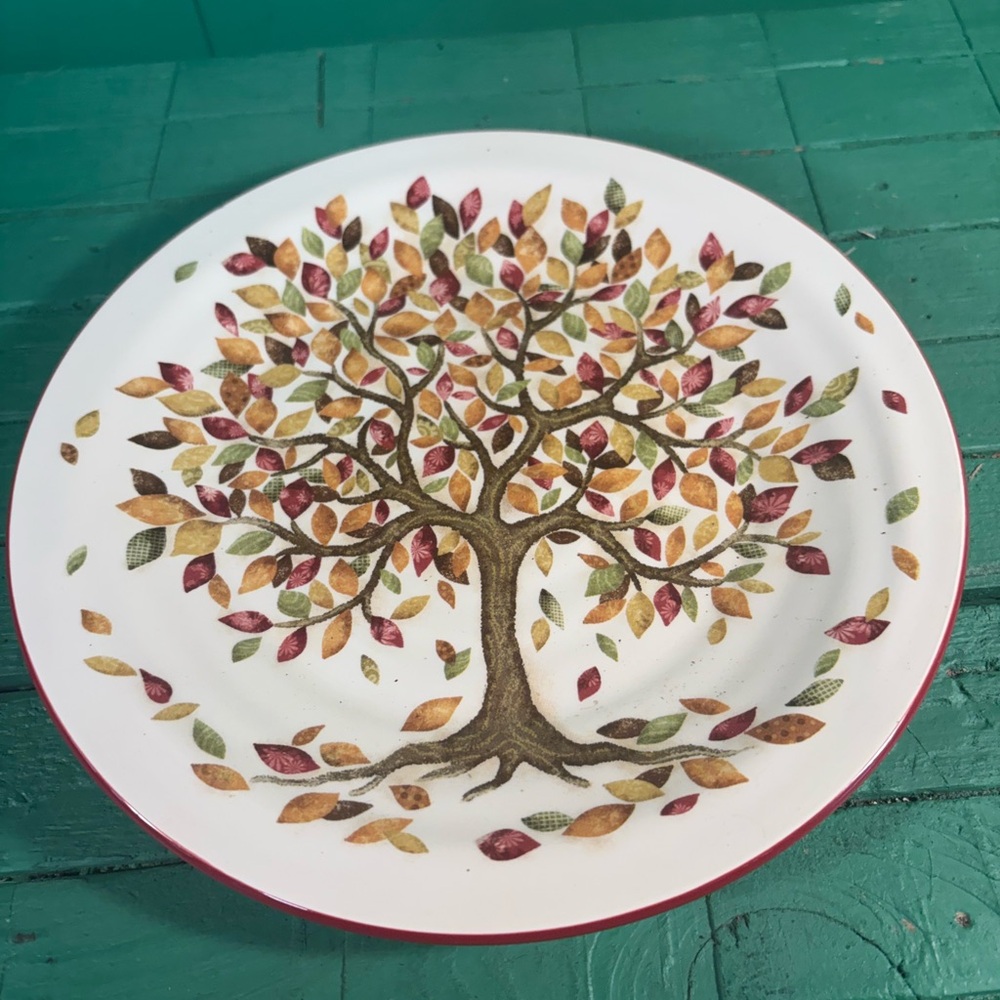 Pier 1 Autumn Tree Design Plate - Red, Green, Brown - Picture 3 of 7